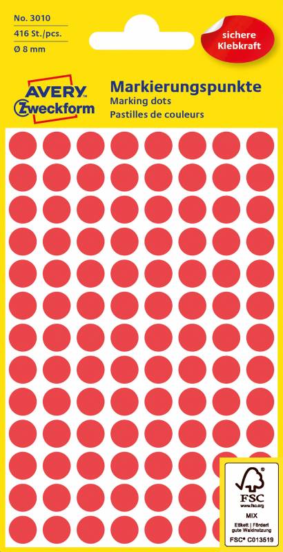 Avery 3010 etiketter &Oslash;8mm r&oslash;d