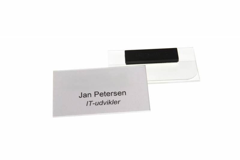 Kongresm&aelig;rke med magnet, 70% genbrugsplast, indv. m&aring;l H40 x B75 mm