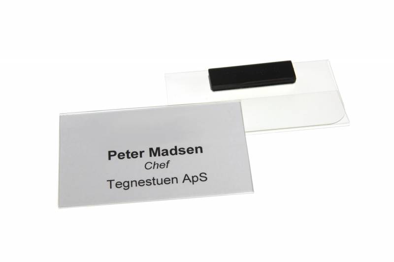 Kongresm&aelig;rke med magnet, 70% genbrugsplast, indv. m&aring;l H51 x B90 mm