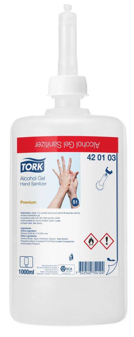 Tork Alcogel 80% hånddesinficering gel 420106 1 liter