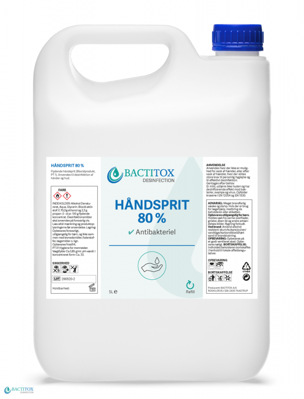 Bactitox flydende håndsprit med 80% Ethanol 5 liter