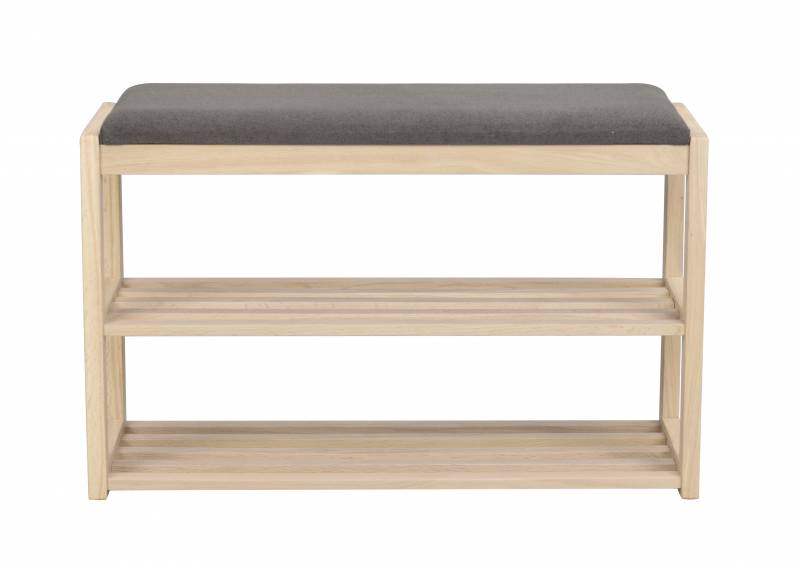 Bænk med skohylder 80x30cm mørkegrå stof og eg