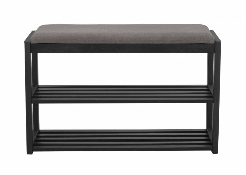 Bænk med skohylder 80x30cm mørkegrå stof og sort eg