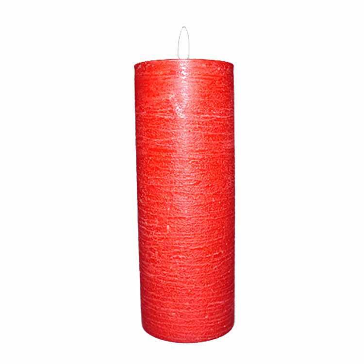 Bloklys LED Ø7.5x15 cm med 3D flamme rød