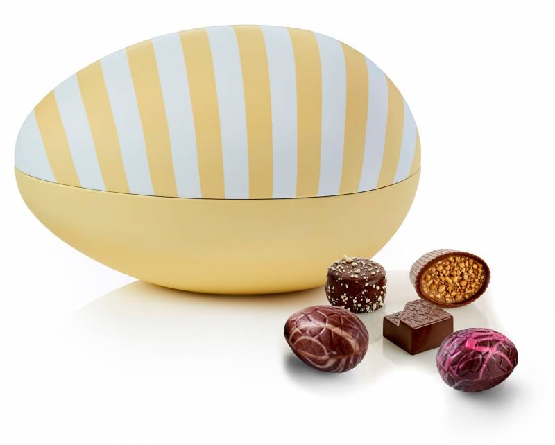 BonCoca Fabergéæg Gule striber med Luksus chokolade 250g