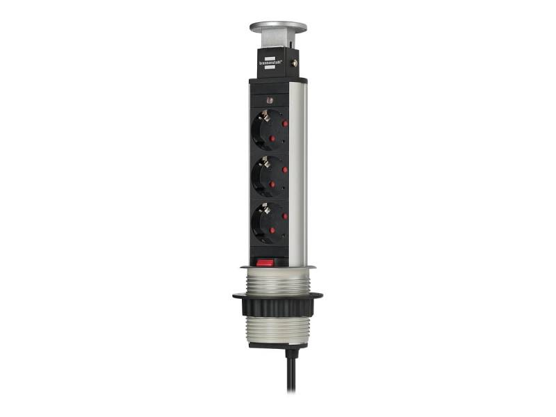 Brennenstuhl Tower Power Table Extension Socket Stikdåse 3-stik 2meter Sort Sølv