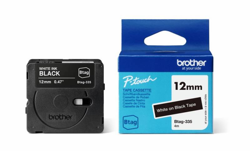 Brother Btag-L33 12Mm Labeltape, Hvid På Sort Tape 12Mm