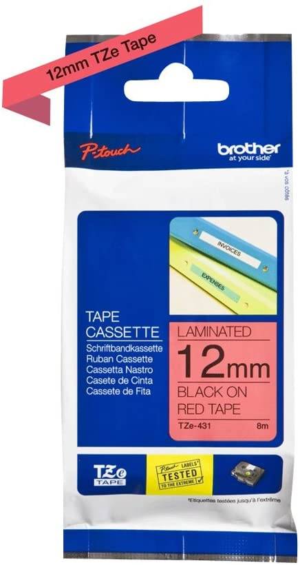 Brother TZe431 tape 12mm sort på rød 