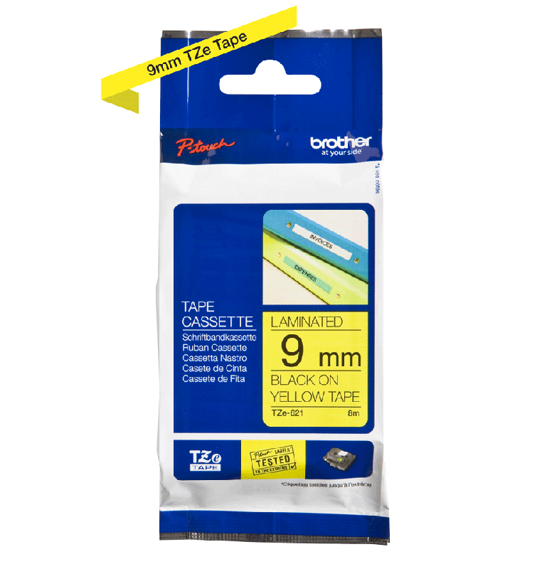 Brother tape TZe621 9mm sort på gul