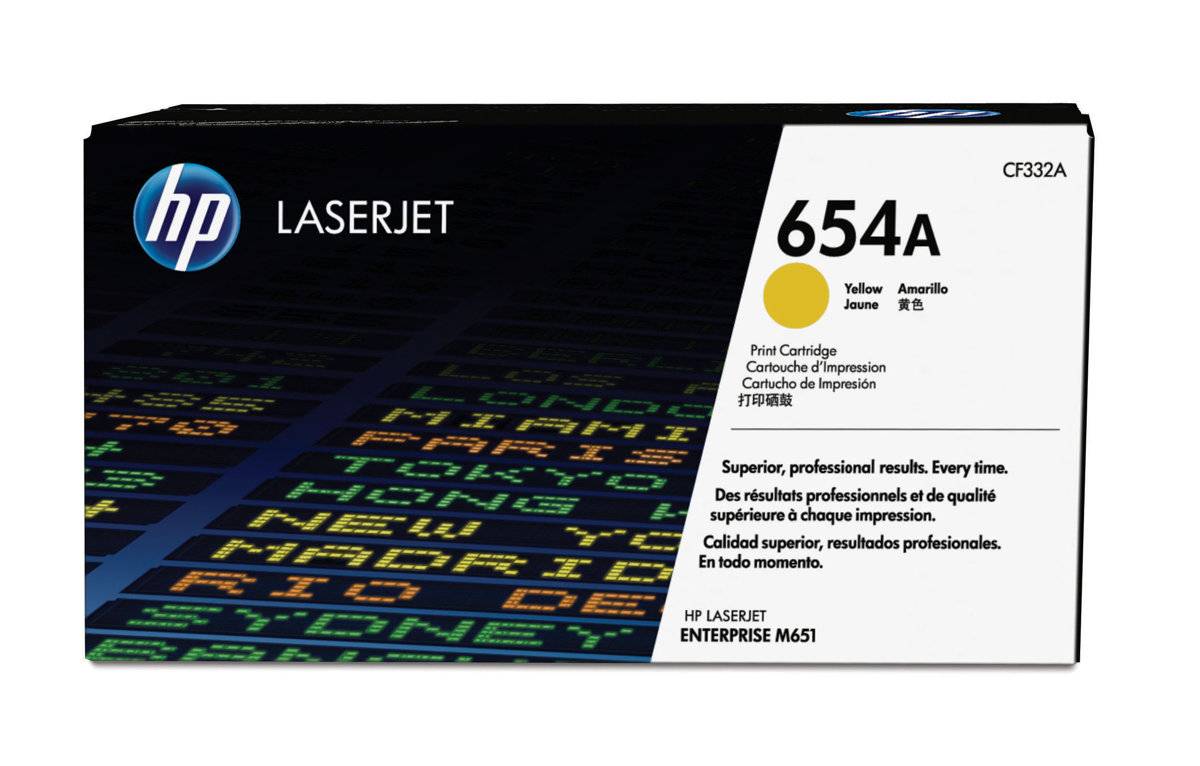 HP 654A CF332A original lasertoner gul