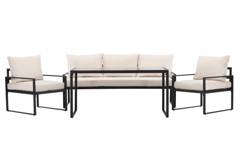 Catania loungesæt med sofa 2 stole og bord i beige og sort