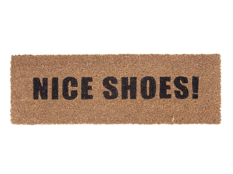 Dørmåtte med tekst Nice shoes 25x26cm brun og sort