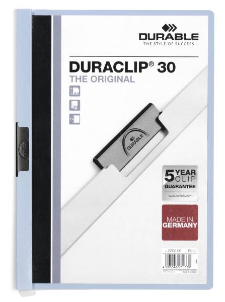 Durable Duraclip klemmappe til 30 ark lysblå