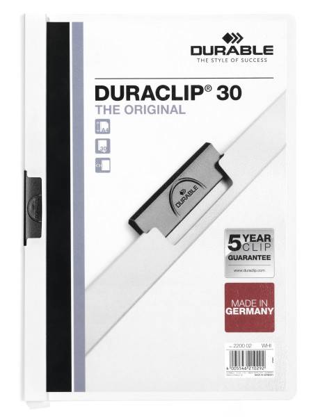 Durable Duraclip klemmappe til 30 ark hvid