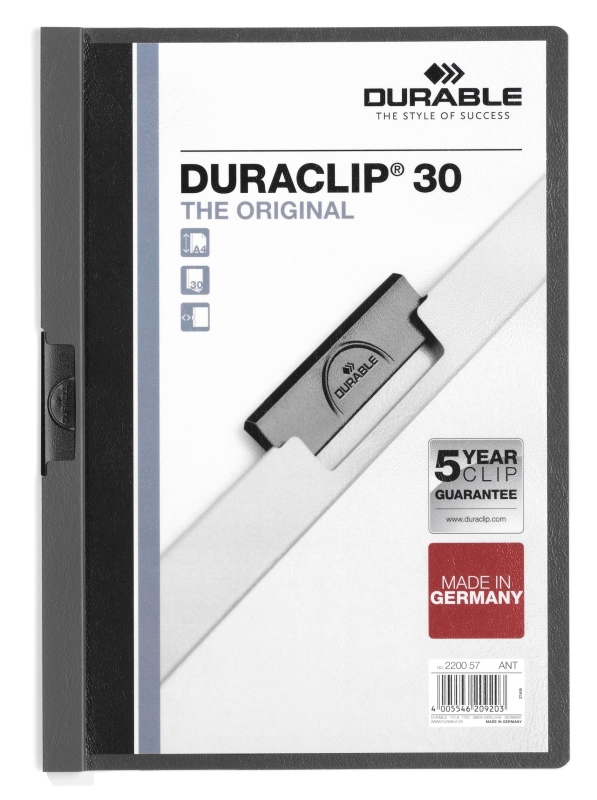 Durable Duraclip klemmappe til 30 ark antracitgr&aring; | Outlet