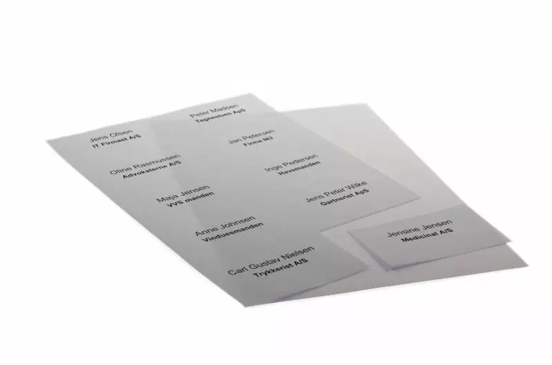 Etiketter til navneskilte p&aring; A4 ark, 51 x 90 mm, 100% genbrugspapir