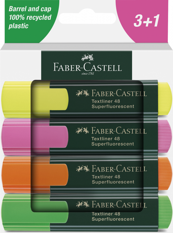 Faber-Castell textliner 48 overstregningspen, s&aelig;t med 4 farver