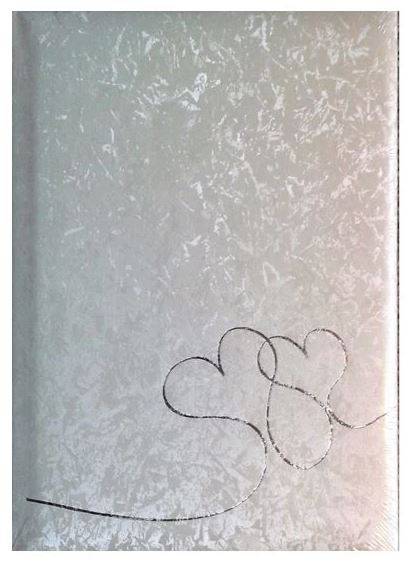 Gæstebog med sølv hjerter 23x25cm hvid satin