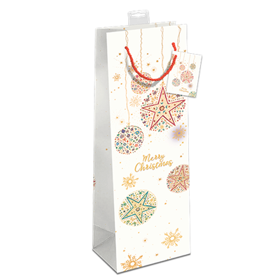 Gavepose til flaske hvid Merry Christmas 12x10x39cm