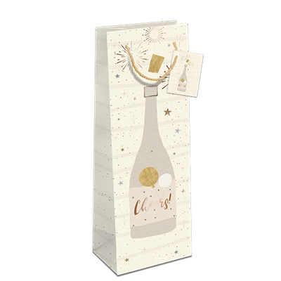 Gavepose til flaske hvid med Champagne 12x39x10cm