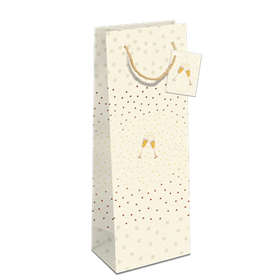 Gavepose til flaske hvid med Champagneglas 12x39x10cm