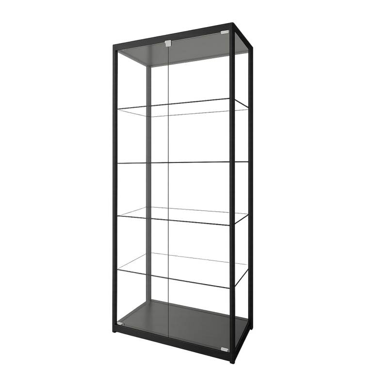 Glasvitrine med 4 flytbare hylder 180x80x40cm med lås sort