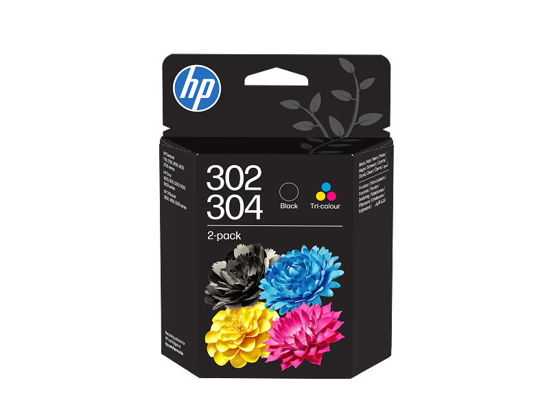 HP 302/304 original bl&aelig;kpatron Tri-color og sort Black 2-Pk