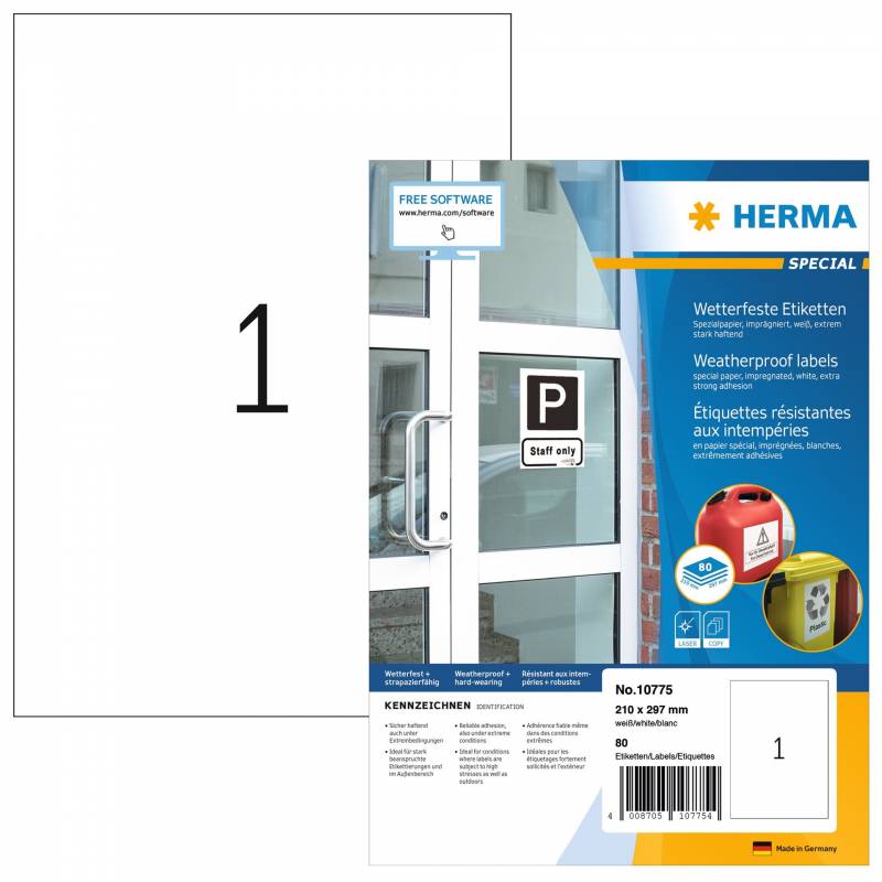 Herma Etiket Ekstra Vejrbestandig A4 Hvid, 1 Etiket Pr Ark