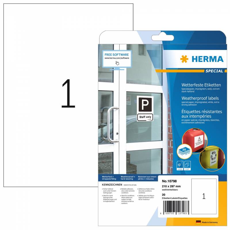 Herma Etiket Ekstra Vejrbestandig 210X297, 20 Ark Med 1 Etiket