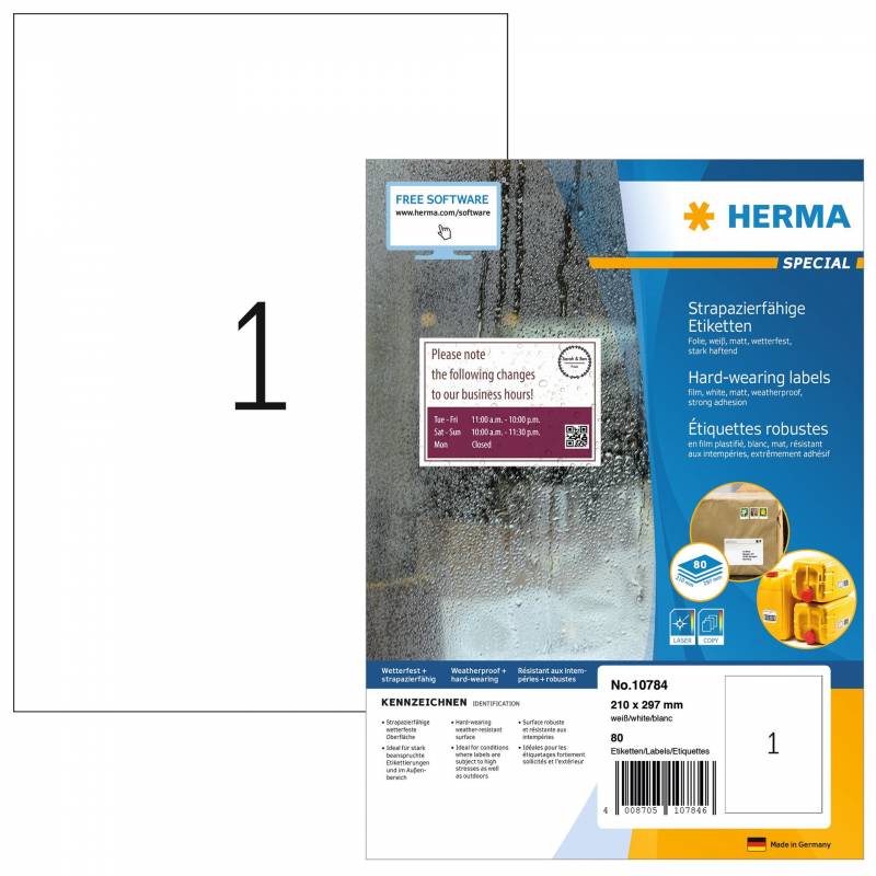 Herma etiket film 210x297 klar mat, 1 etiket pr ark, 80 ark