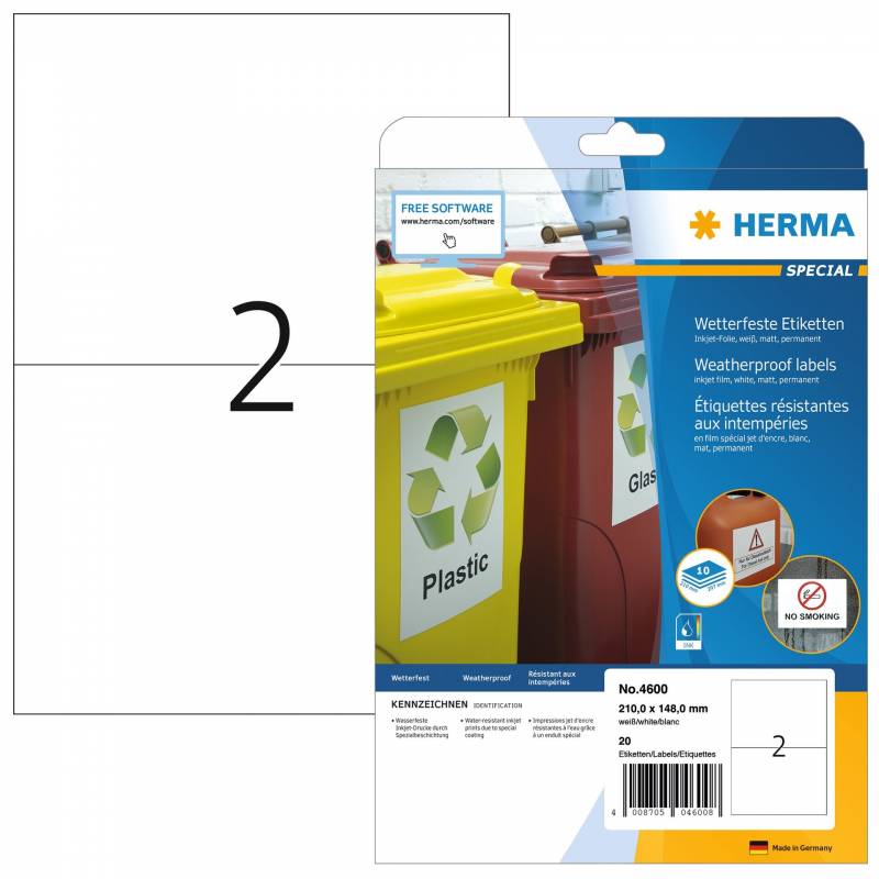 Herma etiket inkjet film ekstra st&aelig;rk 210X148 mat 40 ark - 2 etiketter