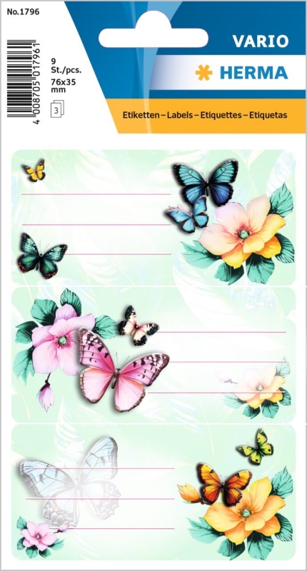 Herma stickers Vario skolebog sommerfugle 3 ark