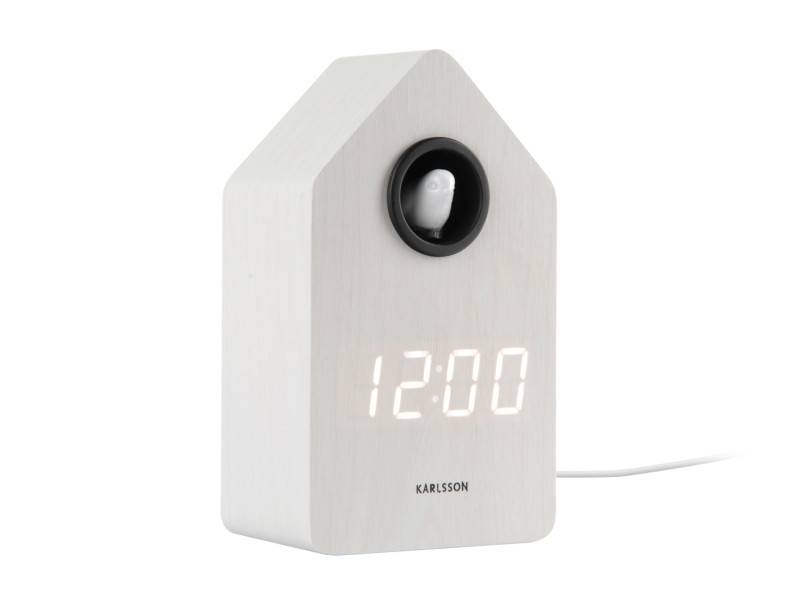 Karlsson Cuckoo LED vækkeur 15,3x6cm træfinér hvid