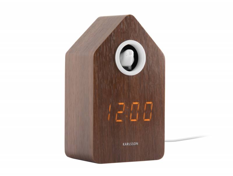 Karlsson Cuckoo LED vækkeur 15,3x6cm træfinér brun