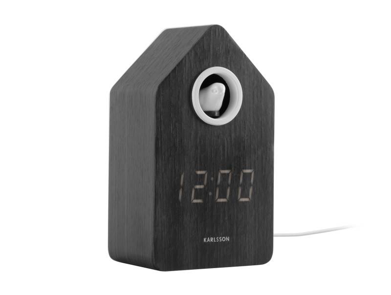 Karlsson Cuckoo LED vækkeur 15,3x6cm træfinér sort