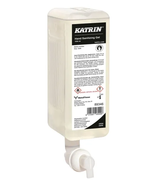 Katrin h&aring;nddesinfektionsgel 1000 ml 84,3% ethanol 0,6 ml pr. dosering