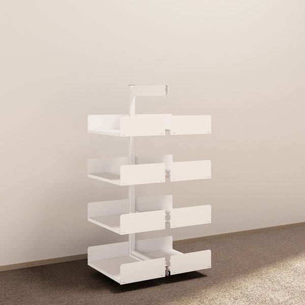 Kontorreol i st&aring;l til gulv 1600x600x400mm hvid tosidig p&aring;bygningssektion 