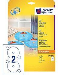 Avery CD Inkjet og Laser etiketter Full face L7676-25 Ø117mm