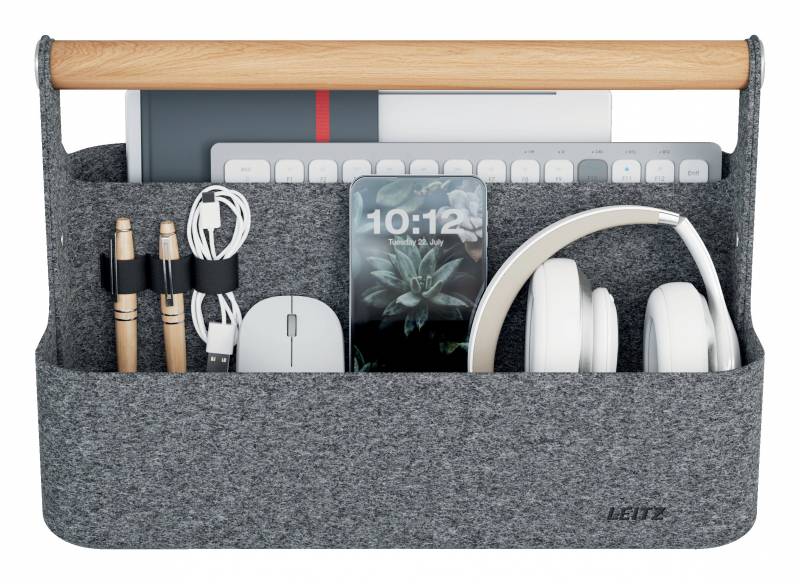 Leitz organizer b&aelig;rbar med h&aring;ndtag stoffilt lysegr&aring;