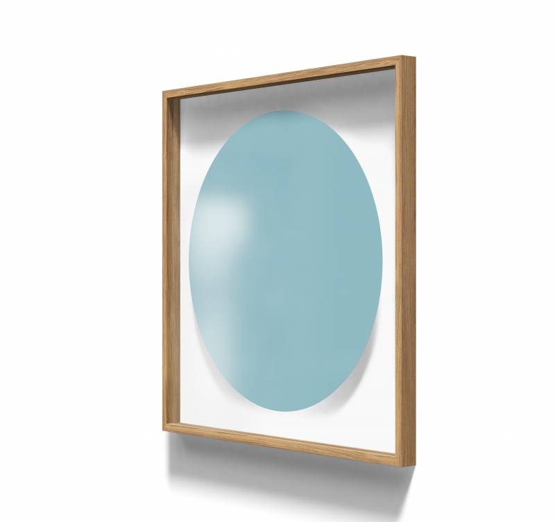 Lintex A01 circle glastavle med egetræsramme 100x100cm Calm, lys blå