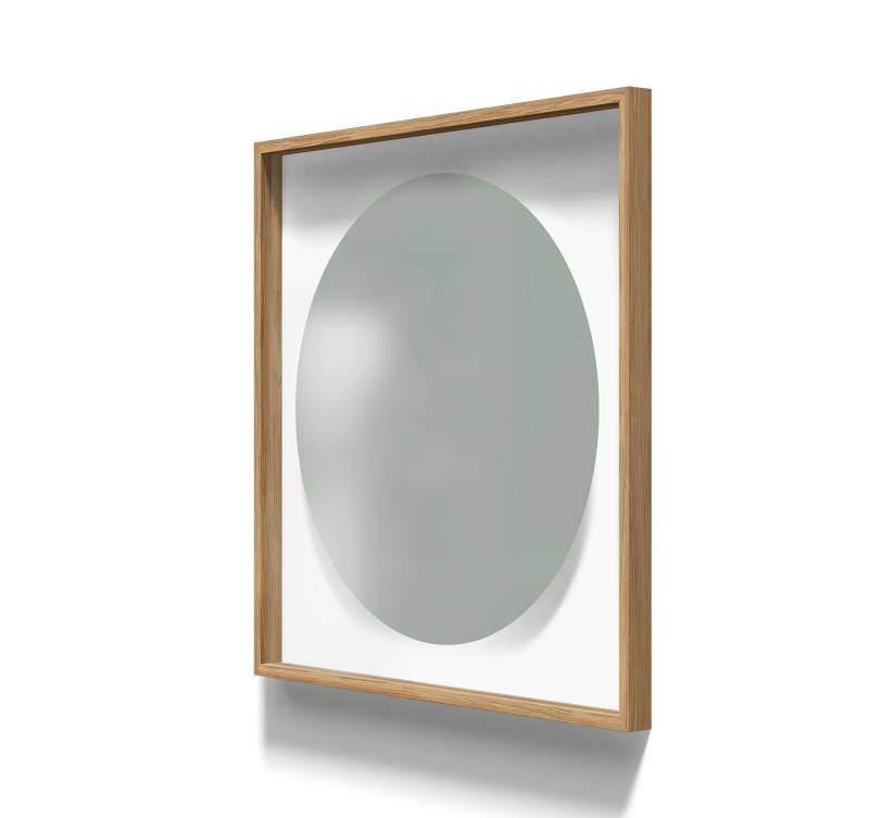 Lintex A01 circle glastavle med egetræsramme 100x100cm Frank, grågrøn