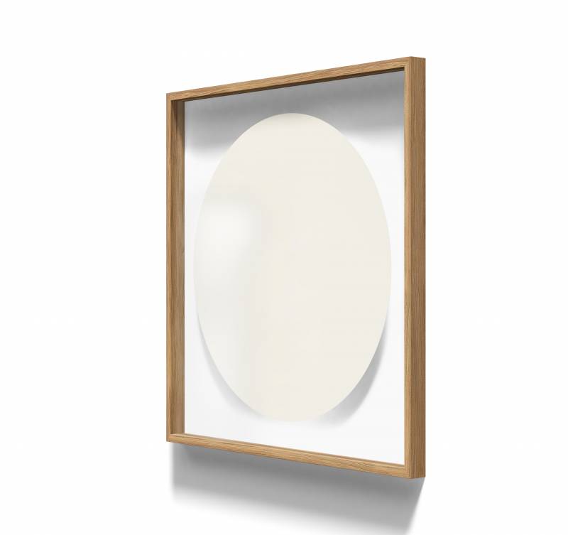 Lintex A01 circle glastavle med egetræsramme 100x100cm Pale, råhvid