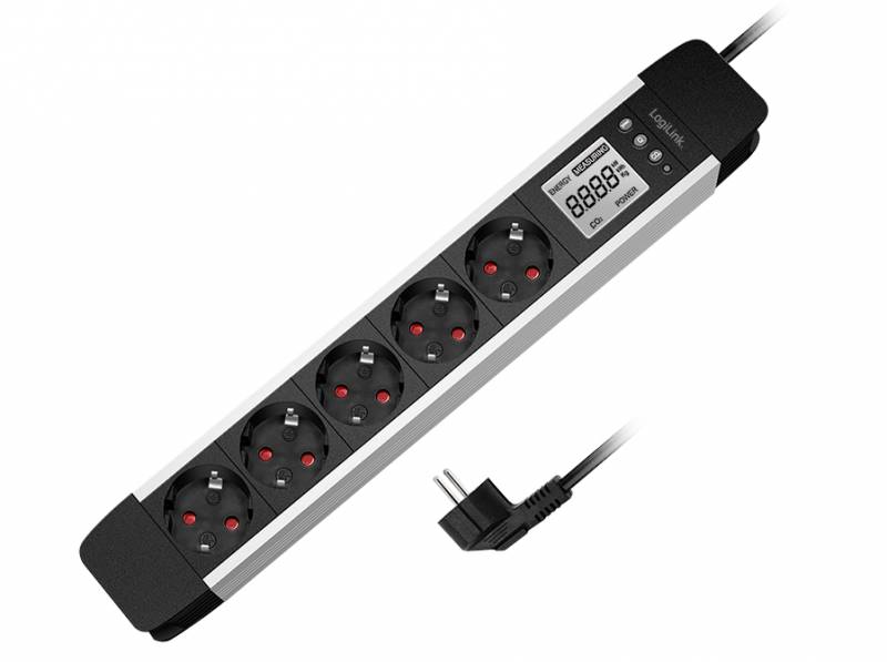 LogiLink Stikdåse 5-stik 16A 1.4meter Sort