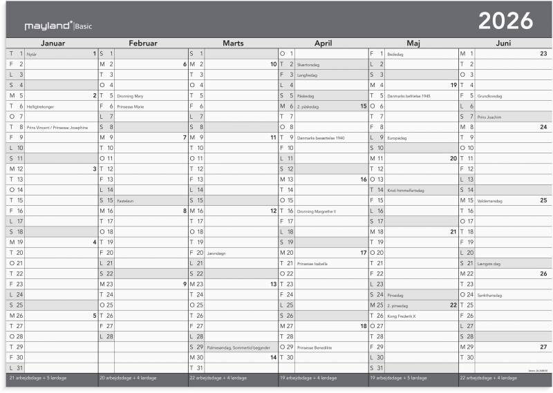 Mayland 2026 Basic kontorkalender A2 whiteboard 26268800
