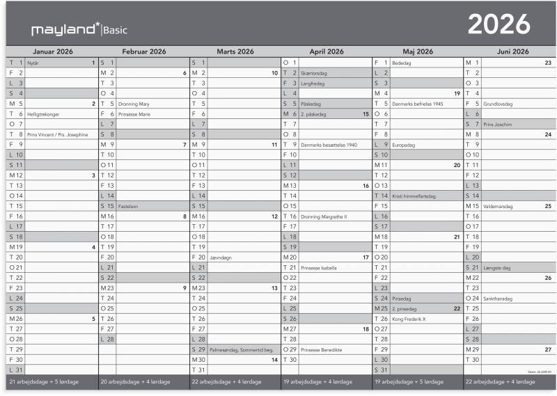 Mayland 2026 Basic kontorkalender A3 26268500