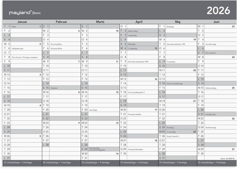 Mayland 2026 Basic kontorkalender A4 26268000