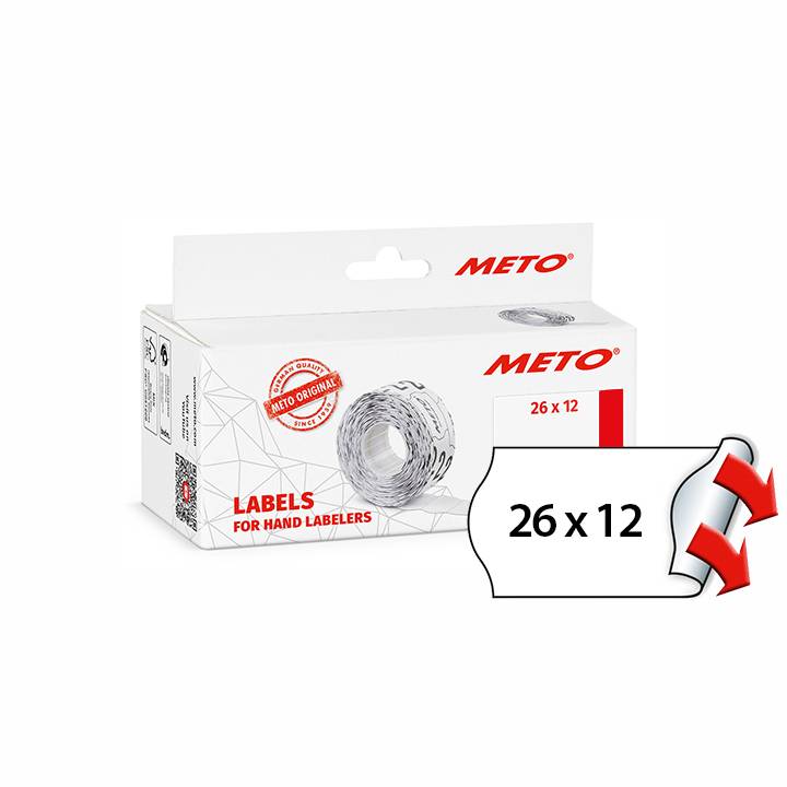 Meto etiket 26x12mm permanent hvid, 1000 stk