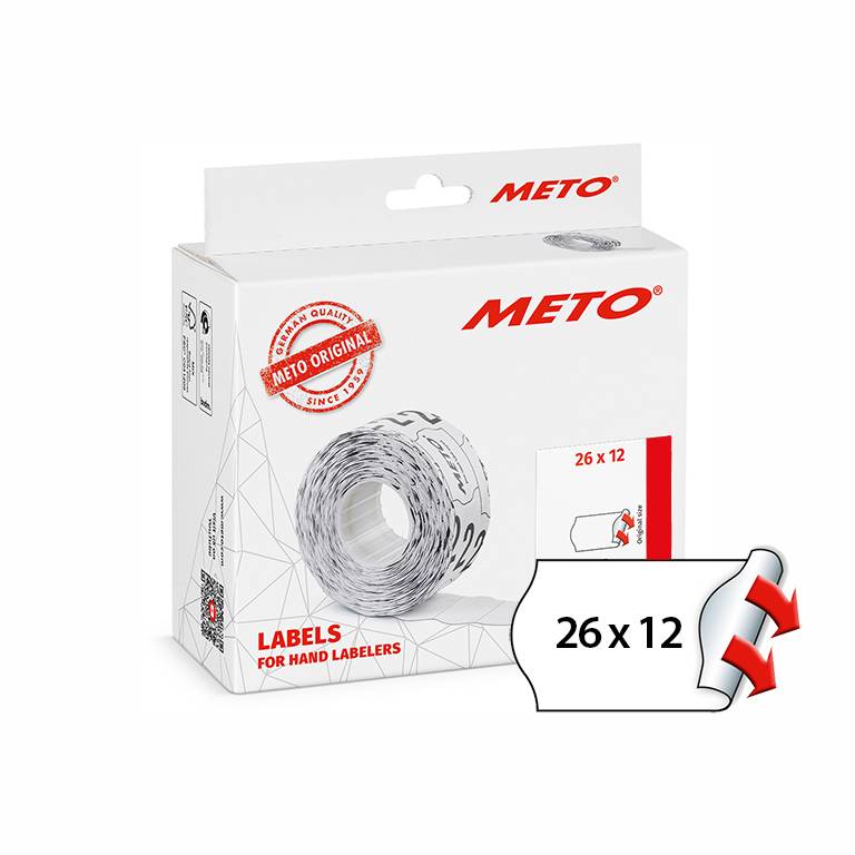 Meto etiket 26x16mm permanent hvid, 12000stk / 12 ruller