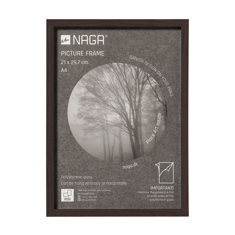 Naga fotoramme 21x29,7cm A4 med ramme i massivt m&oslash;rkt egetr&aelig;
