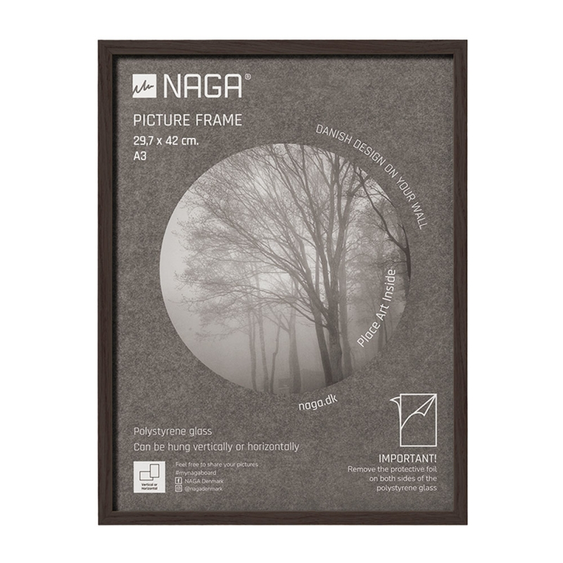 Naga fotoramme 29.7x42cm A3 med ramme i massivt m&oslash;rkt egetr&aelig;